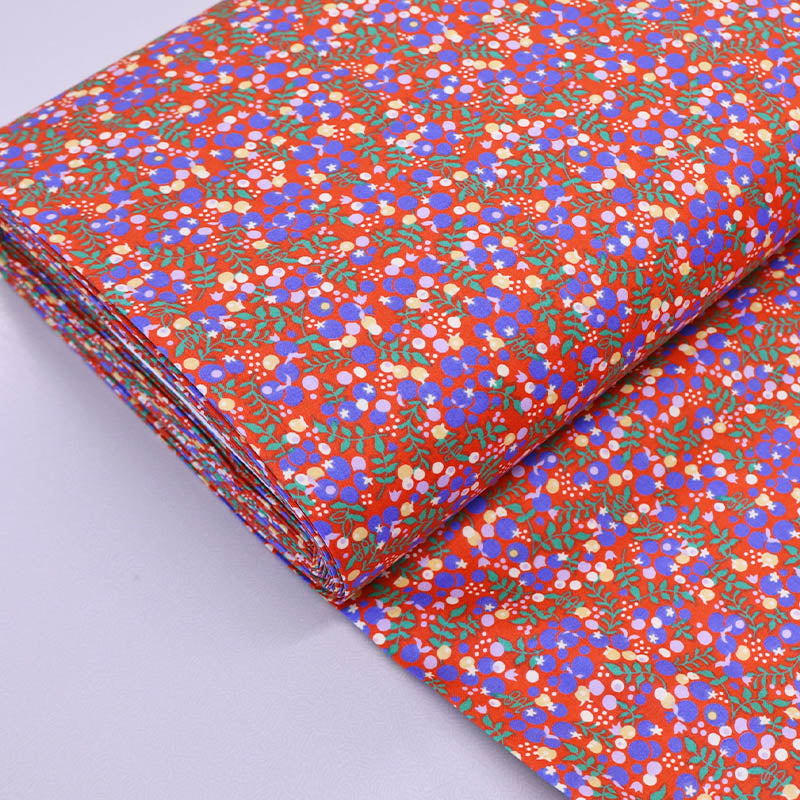 100% Cotton Orange and Blue Berry Print Cotton Lawn Fabric