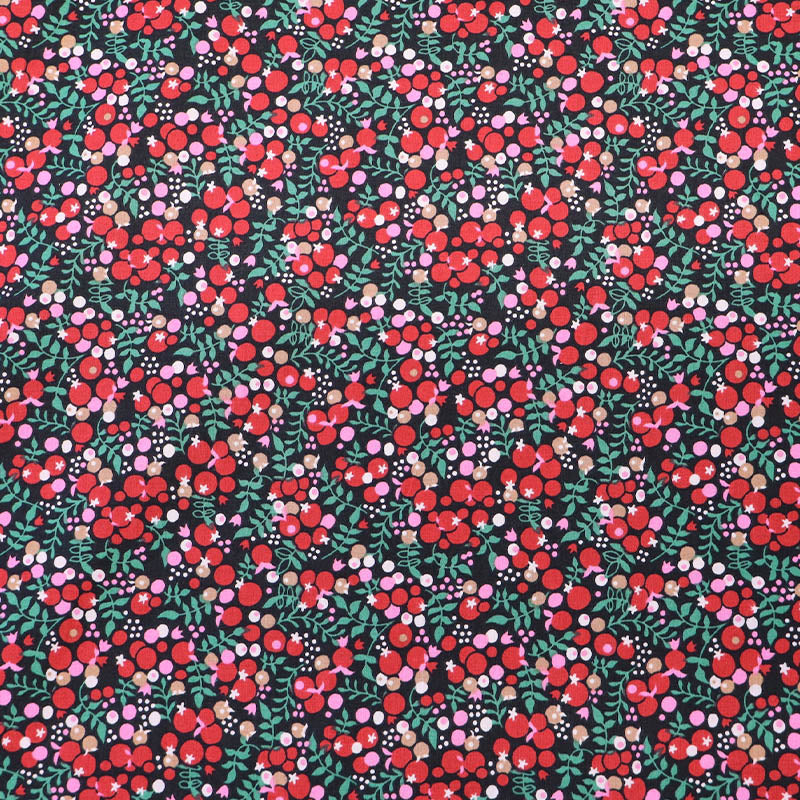 100% Cotton Red and Black Berry Print Cotton Lawn Fabric