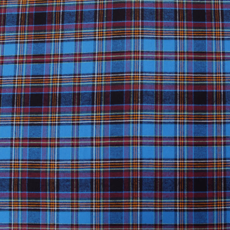 Blue check brushed cotton fabric