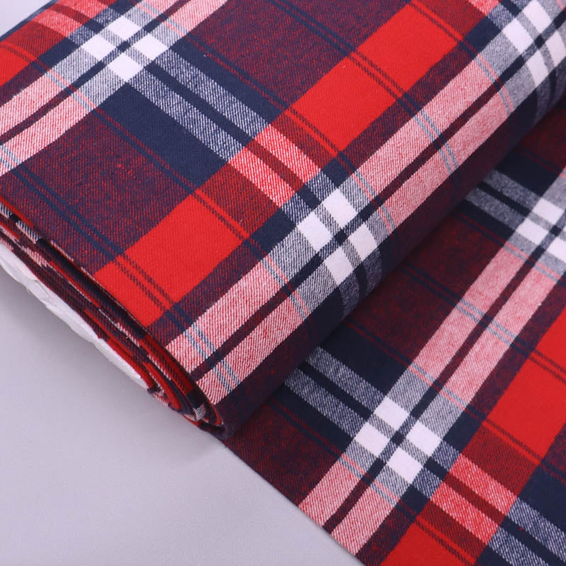 100% Cotton Red Brushed Cotton Check Fabric - red, navy and white check