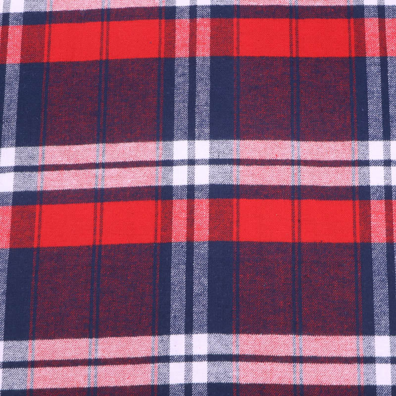 100% Cotton Red Brushed Cotton Check Fabric - red, navy and white check