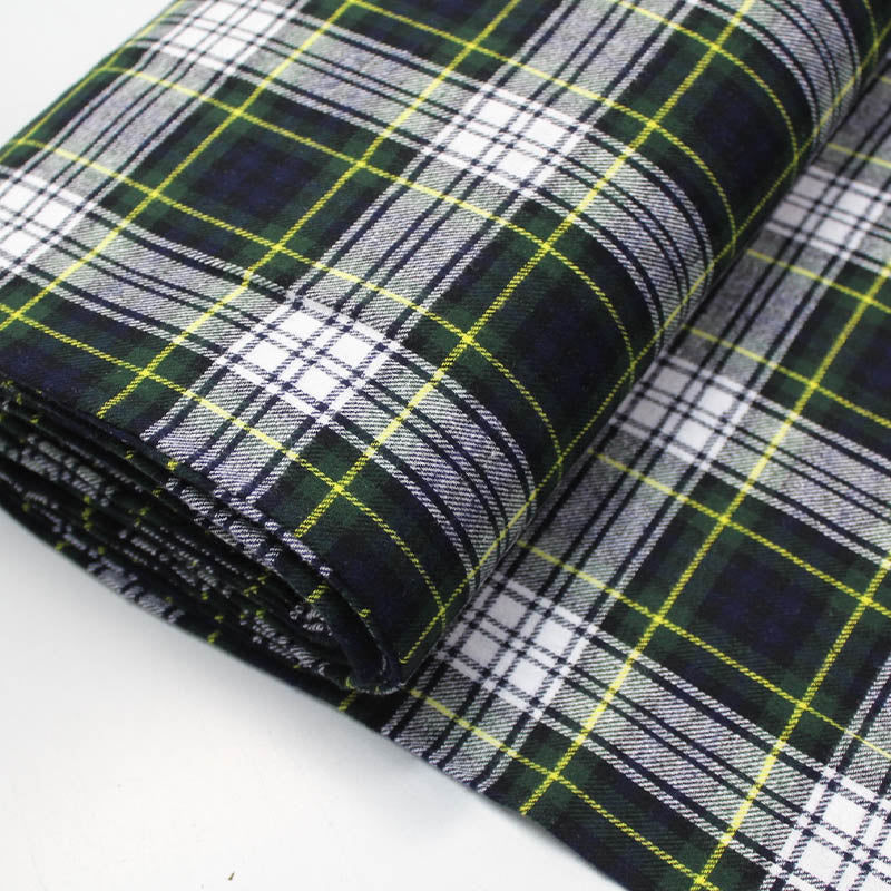 100% Cotton   Blue and White with Green Brushed Cotton Check Fabric