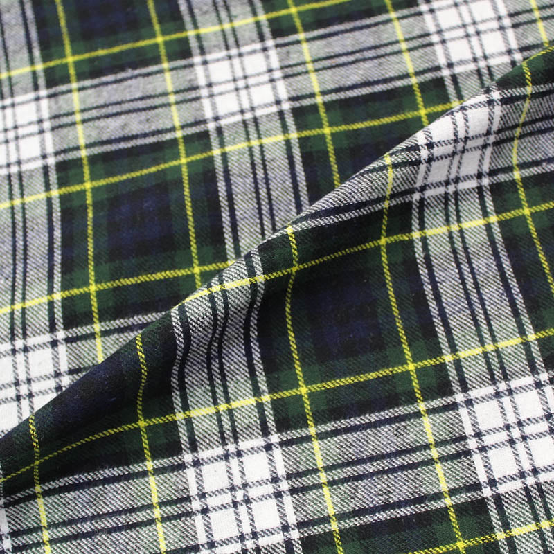 100% Cotton Blue and White with Green Brushed Cotton Check Fabric