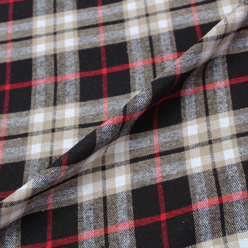 100% Cotton   Brown, Black and Red Brushed Cotton Check Fabric