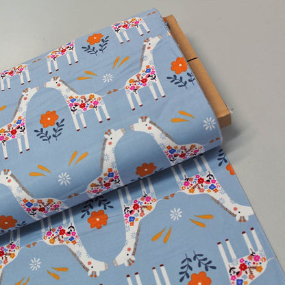 100% Cotton   Children's Blue Corduroy Fabric - Giraffes