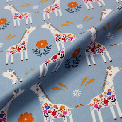 100% Cotton   Children's Blue Corduroy Fabric - Giraffes