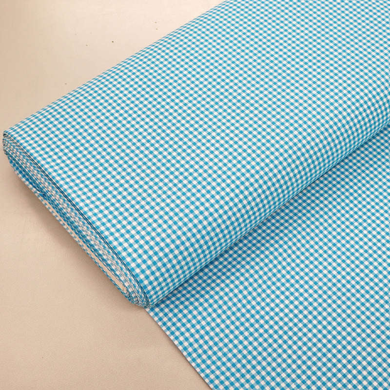 100% CottonMini Gingham Dressmaking Fabric - Turquoise Blue