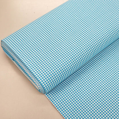 100% CottonMini Gingham Dressmaking Fabric - Turquoise Blue