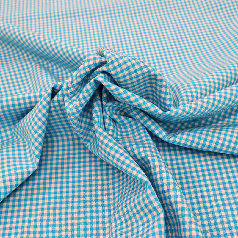 100% CottonMini Gingham Dressmaking Fabric - Turquoise Blue
