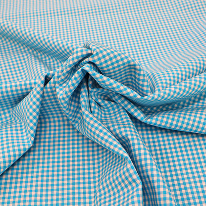 100% CottonMini Gingham Dressmaking Fabric - Turquoise Blue