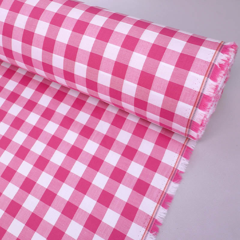 100% Cotton Large Gingham Dressmaking Fabric - Fuchsia Pink