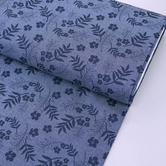 Navy Floral 100% Cotton Chambray Fabric