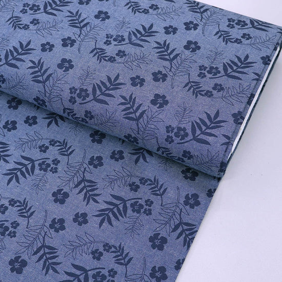 Cotton Indigo Dyed Chambray Fabric Navy Blue Flower Fabrics Galore