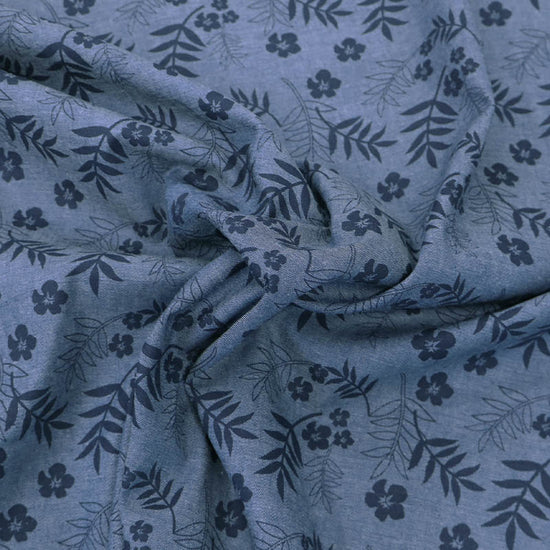 Cotton Indigo Dyed Chambray Fabric Navy Blue Flower Fabrics Galore