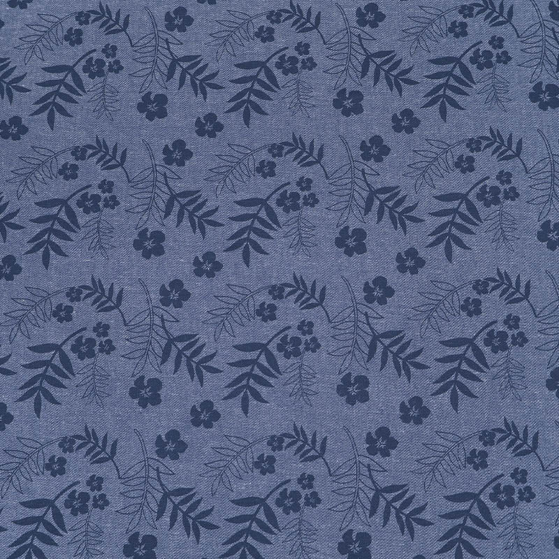 Navy Floral 100% Cotton Chambray Fabric