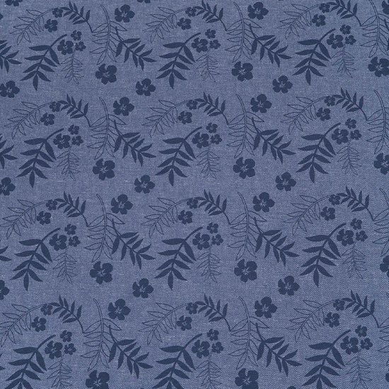 Cotton Indigo Dyed Chambray Fabric Navy Blue Flower Fabrics Galore