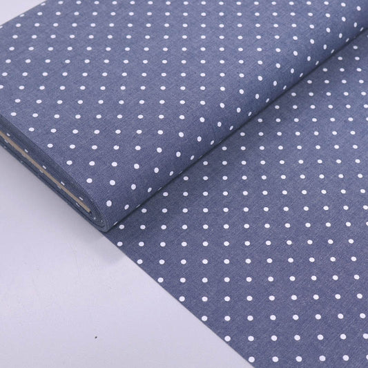 Blue Spotted 100% Cotton Chambray Fabric