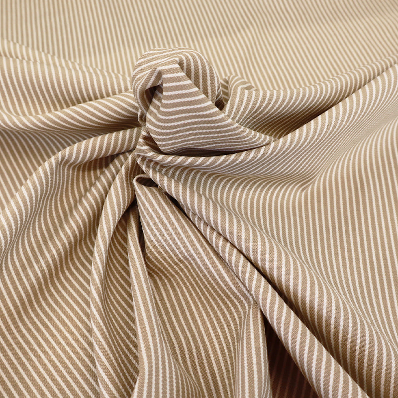 100% Cotton Striped Denim Fabric - Beige and White