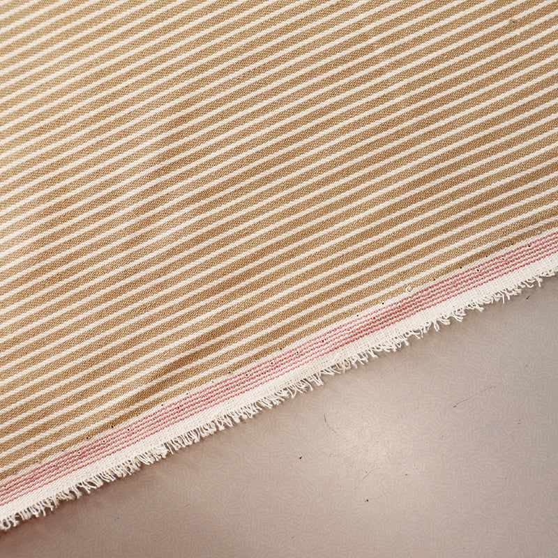 100% Cotton Striped Denim Fabric - Beige and White