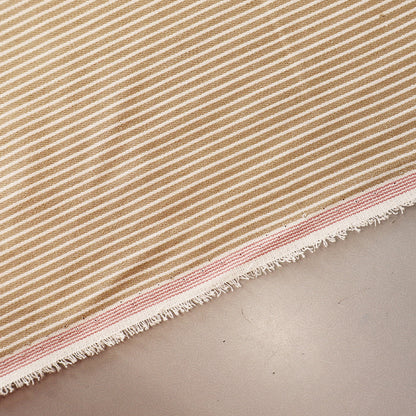 100% Cotton Striped Denim Fabric - Beige and White