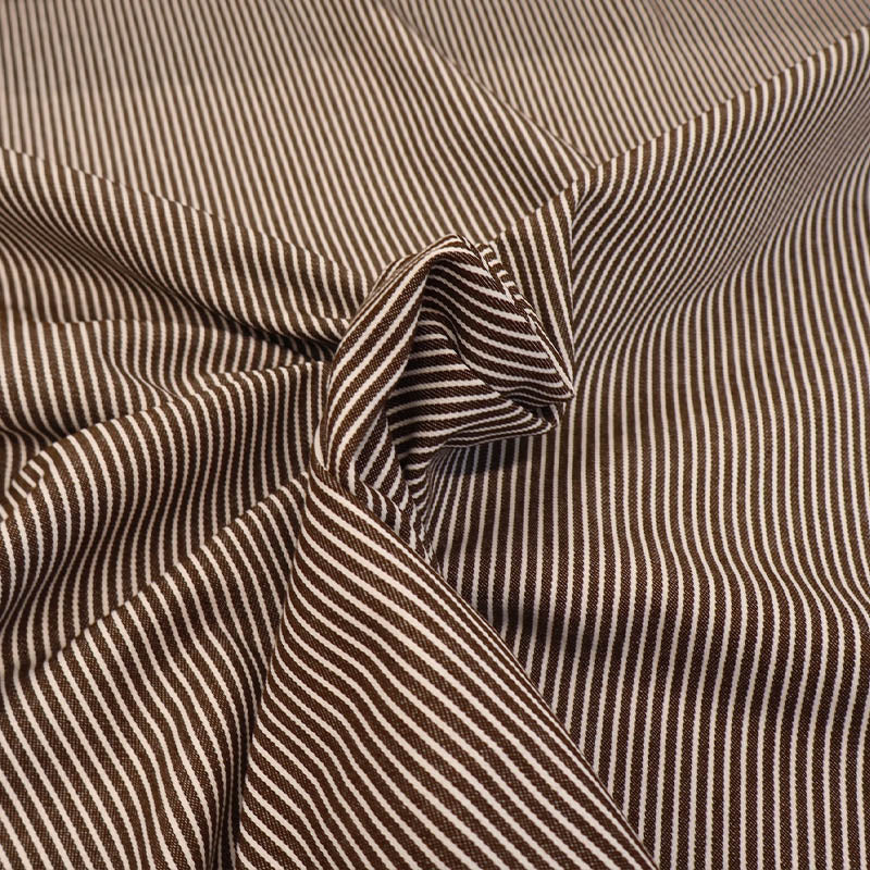 100% Cotton Hickory Striped Denim Fabric - Dark Brown and White