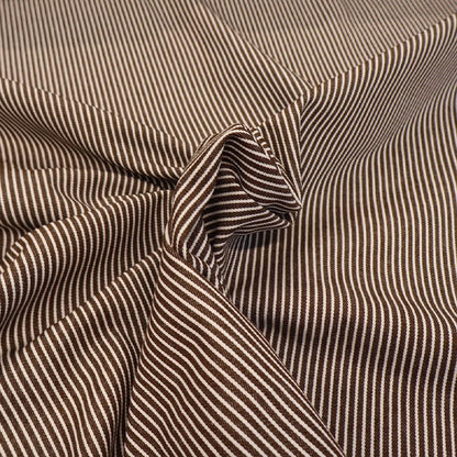 100% Cotton Hickory Striped Denim Fabric - Dark Brown and White