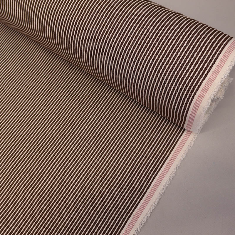 100% Cotton Hickory Striped Denim Fabric - Dark Brown and White
