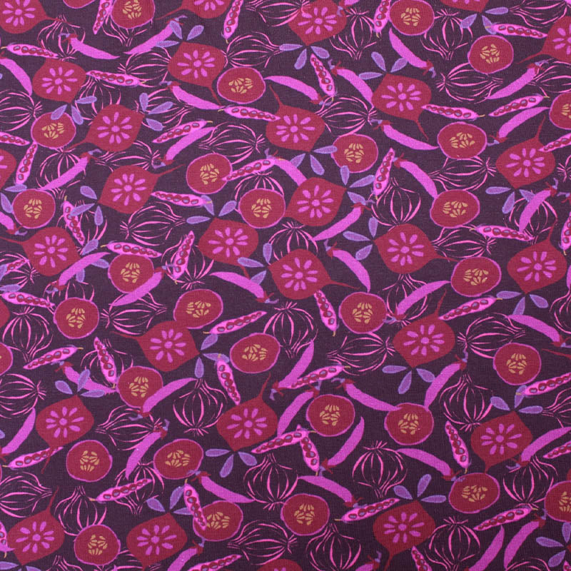 Pink and Purple Fruit print cotton jersey fabric