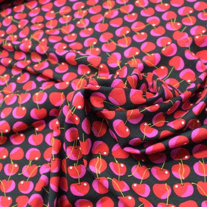 95% Cotton 5% Elastane   Red and Pink Jersey Fabric - Cherry Print