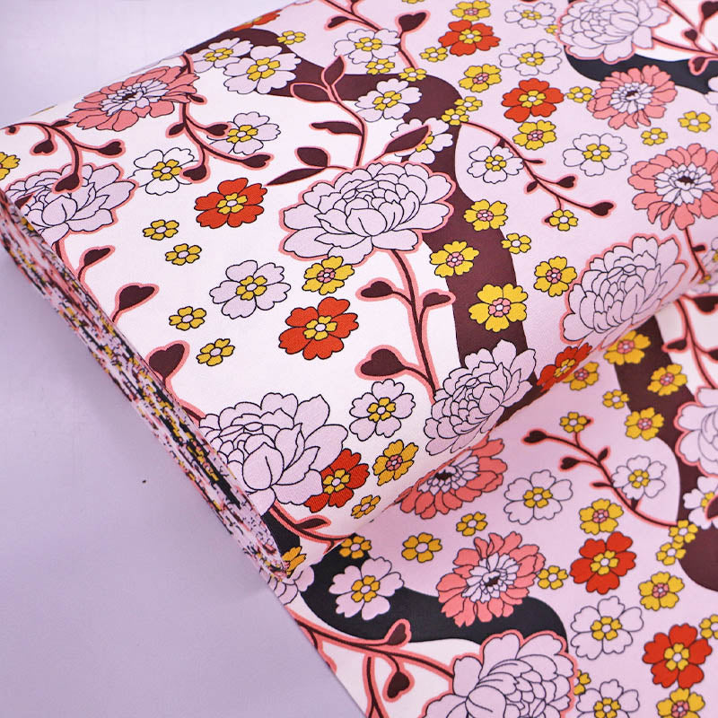 95% Cotton 5% Elastane Pink Floral Jersey Fabric - Pretty