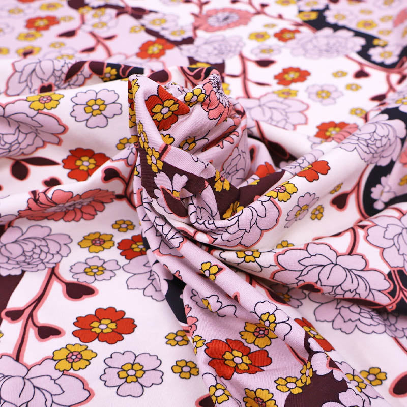 95% Cotton 5% Elastane Pink Floral Jersey Fabric - Pretty