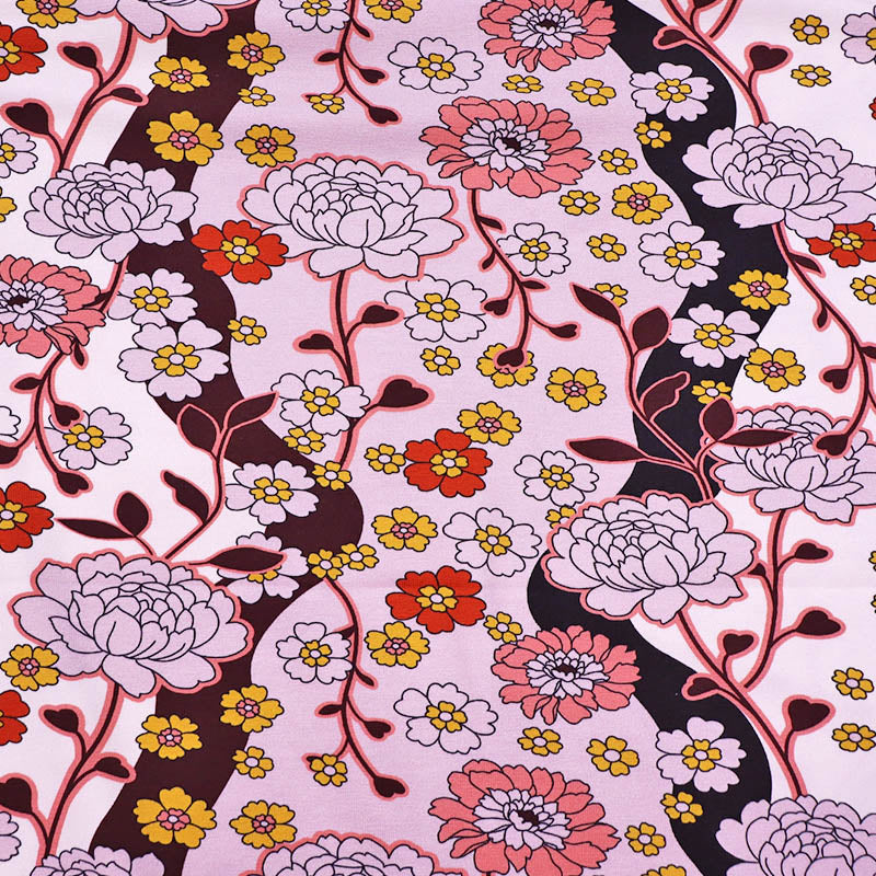 95% Cotton 5% Elastane Pink Floral Jersey Fabric - Pretty