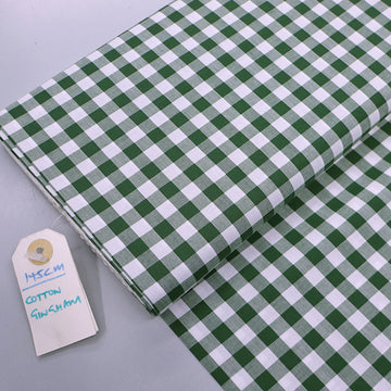 100% Cotton wide width dark green Gingham Fabric 