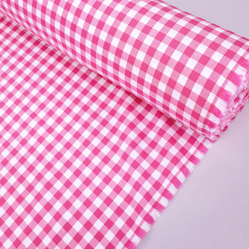 100% Cotton Gingham Dressmaking Fabric - Fuchsia Pink