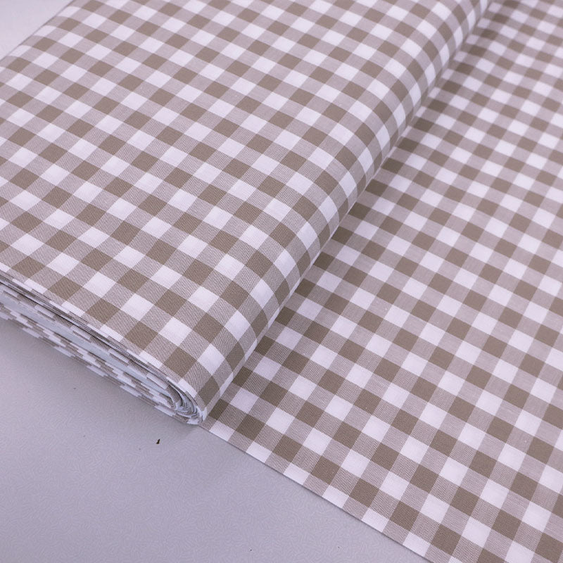 100% Cotton Gingham Dressmaking Fabric - Putty and White