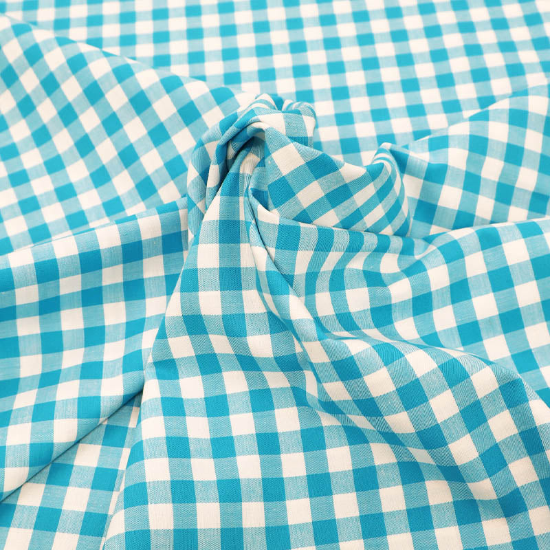 100% Cotton Gingham Dressmaking Fabric - Turquoise Blue