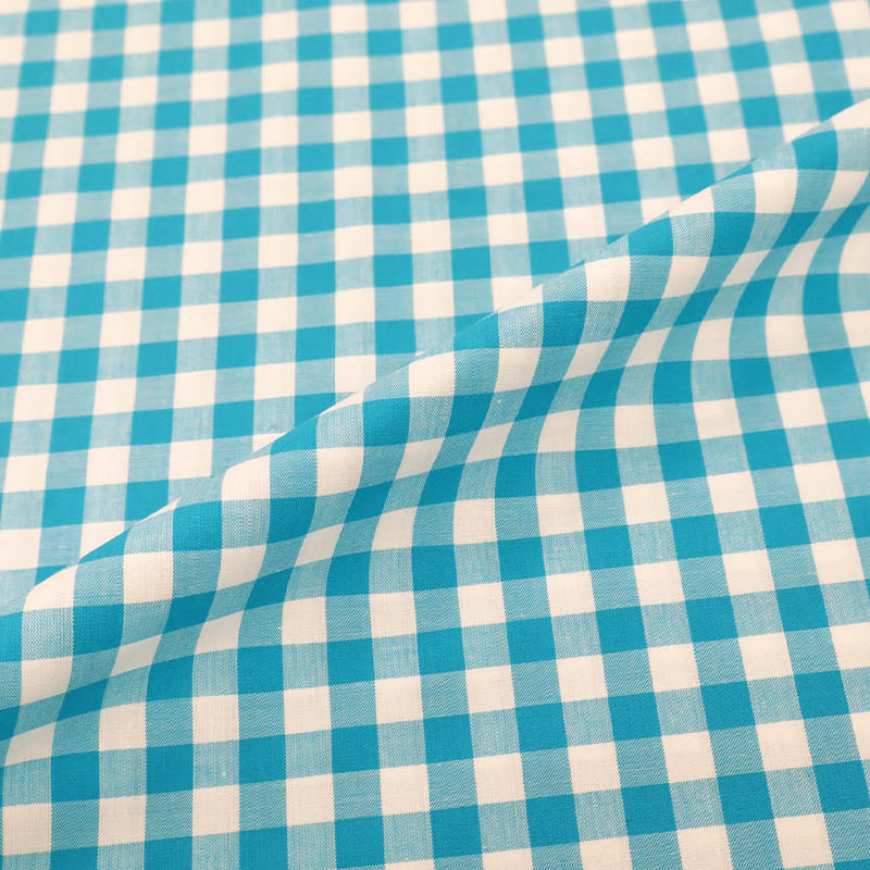 100% Cotton Gingham Dressmaking Fabric - Turquoise Blue
