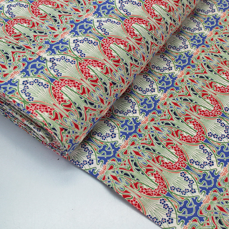 red navy and gold cotton lawn fabric