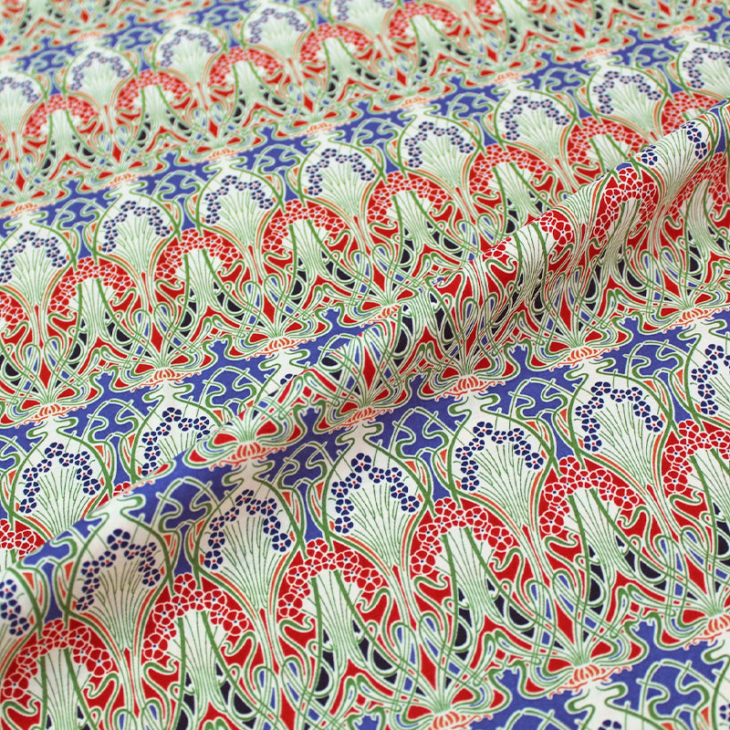 red navy and green cotton lawn fabric