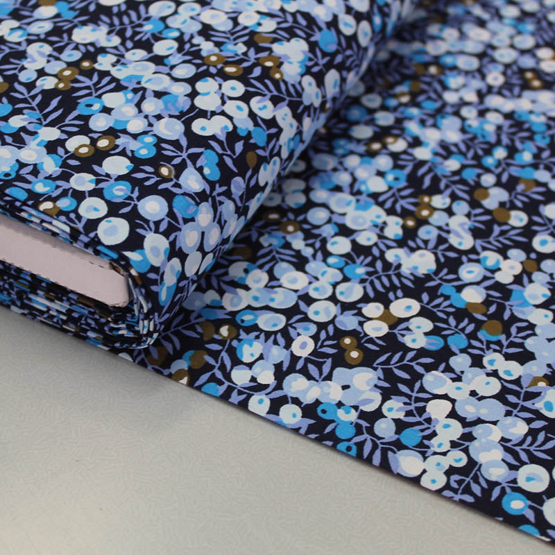 Navy Blue Floral Berry Cotton Poplin Fabric