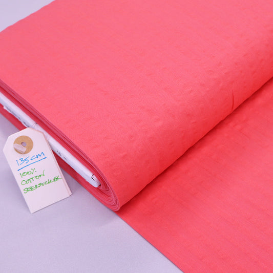 100% Cotton Seersucker Fabric - Coral Pink