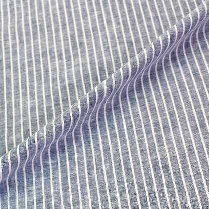 55% Linen 45% Cotton   Blue Striped Cotton Linen Fabric