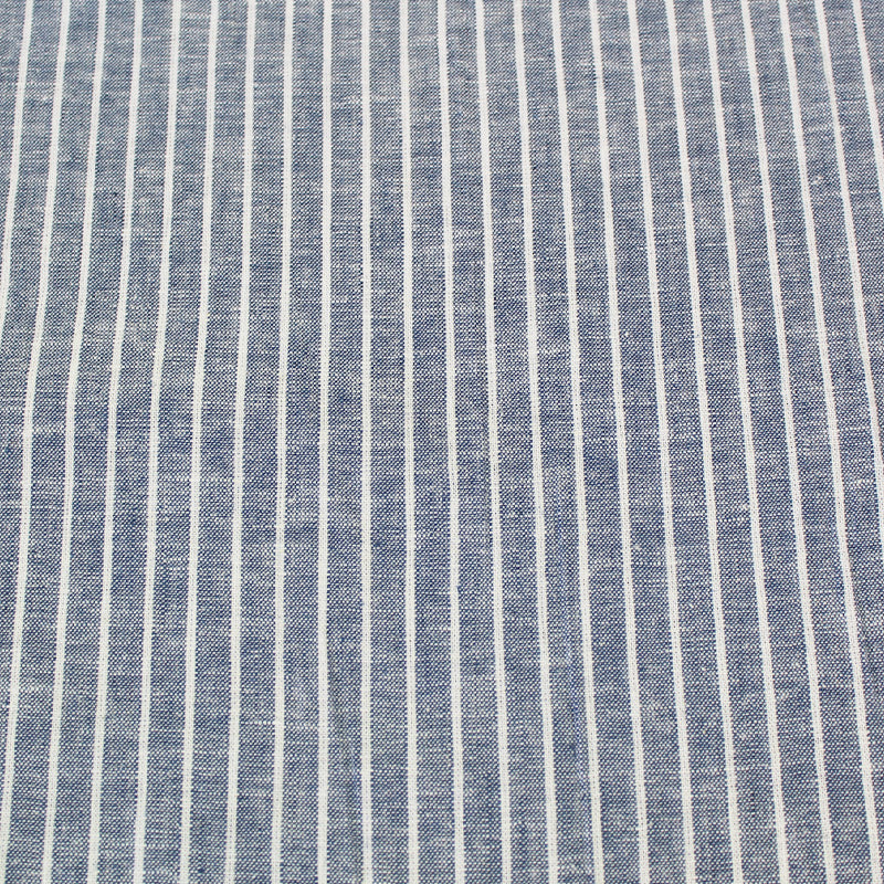 55% Linen 45% Cotton   Blue Striped Cotton Linen Fabric