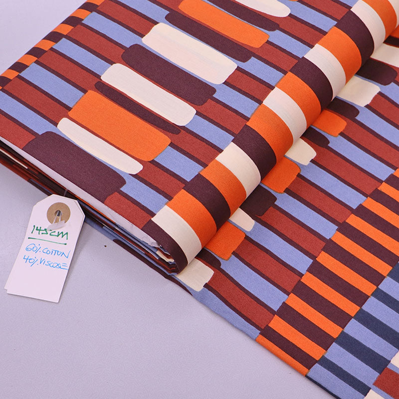 60% Cotton 40% Viscose Cotton and Viscose Dressmaking Fabric - Orange and Brown Blocks of Stripes