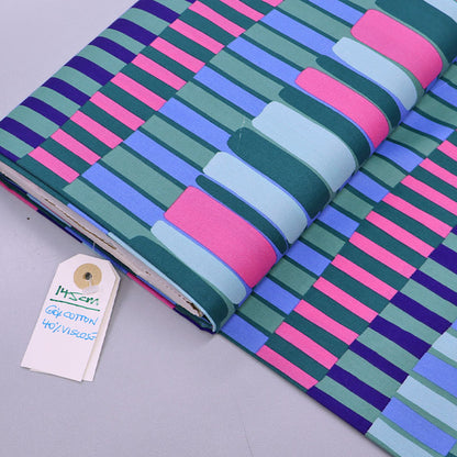 Dressmaking Cotton and Viscose Mix - Piano Keys - Pink and Green