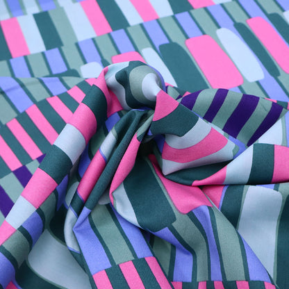 Dressmaking Cotton and Viscose Mix - Piano Keys - Pink and Green