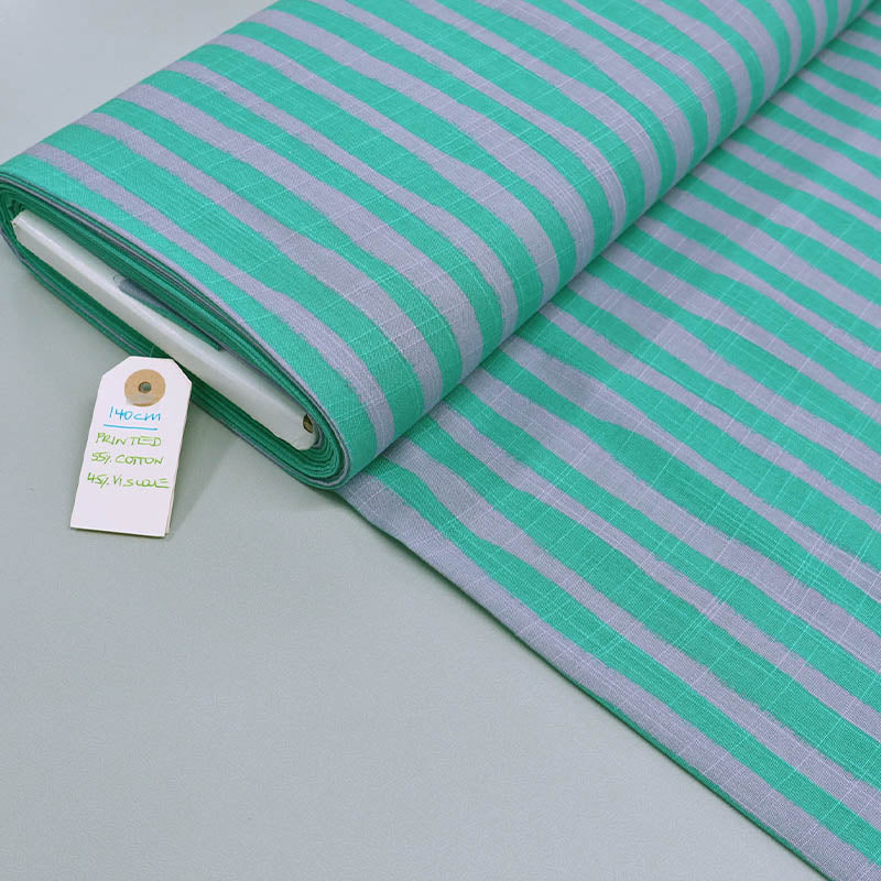 55% Cotton 45% Viscose Striped Cotton and Viscose Fabric - Lilac and Green