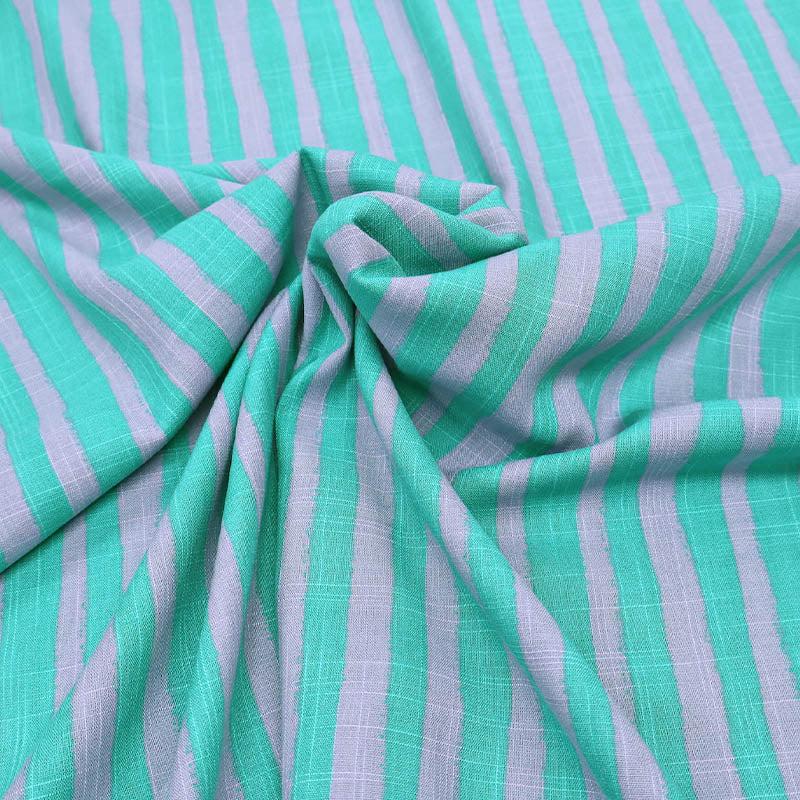 55% Cotton 45% ViscoseStriped Cotton and Viscose Fabric - Lilac and Green
