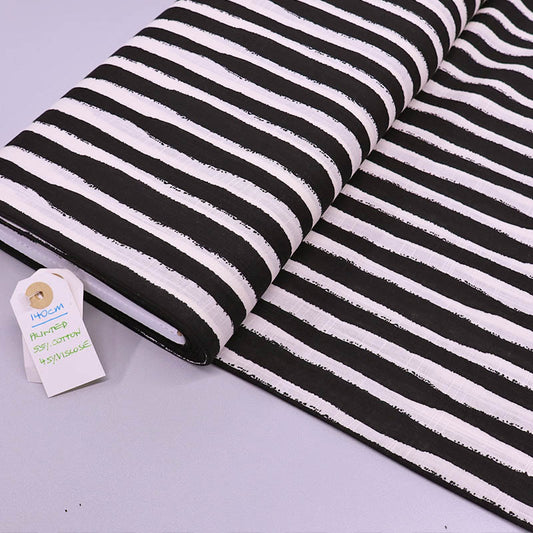 Dressmaking Cotton and Viscose Mix - Wobble Stripe - Black and Cream