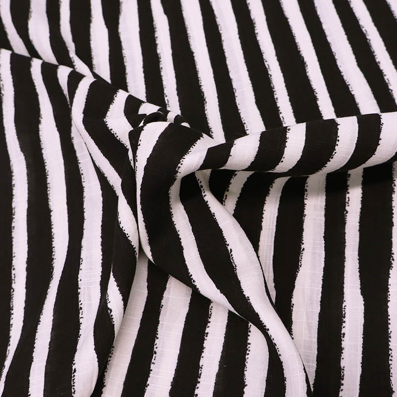 55% Cotton 45% Viscose Wobbly Striped Cotton and Viscose Fabric - Black and Cream